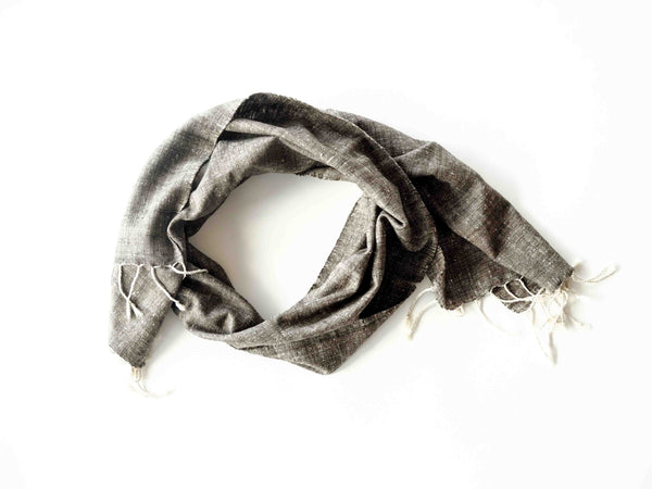 Eri silk scarf from India handspun and handwoven. Naturally dyed with Assamese tea and iron. Organic and natural material, 100% peace silk. Slow and ethically made.  