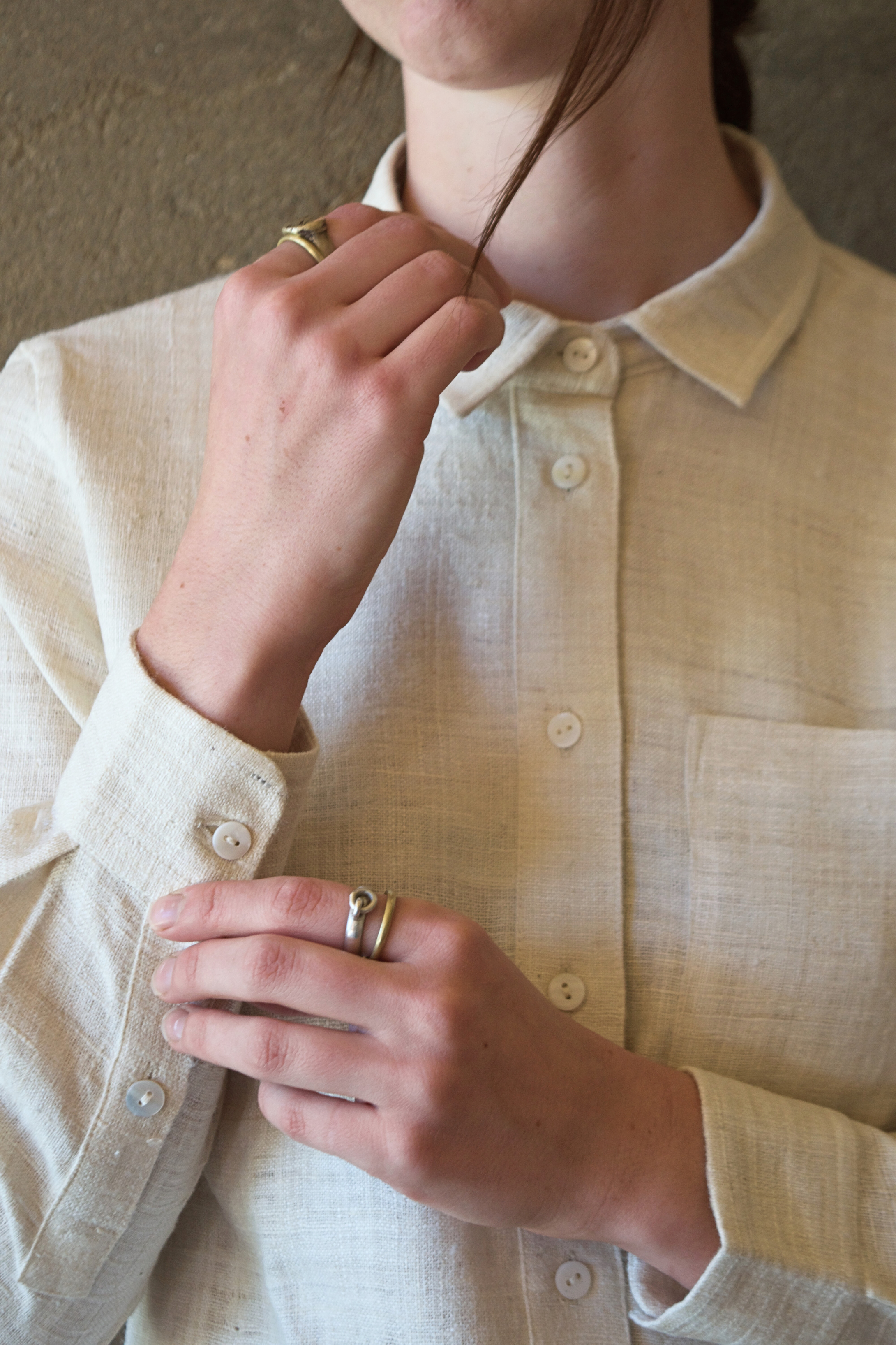 Luxurious eri silk button up shirt for women ethically made in Assam and Ladakh. Handspun and handwoven clothing and naturally dyed garments.