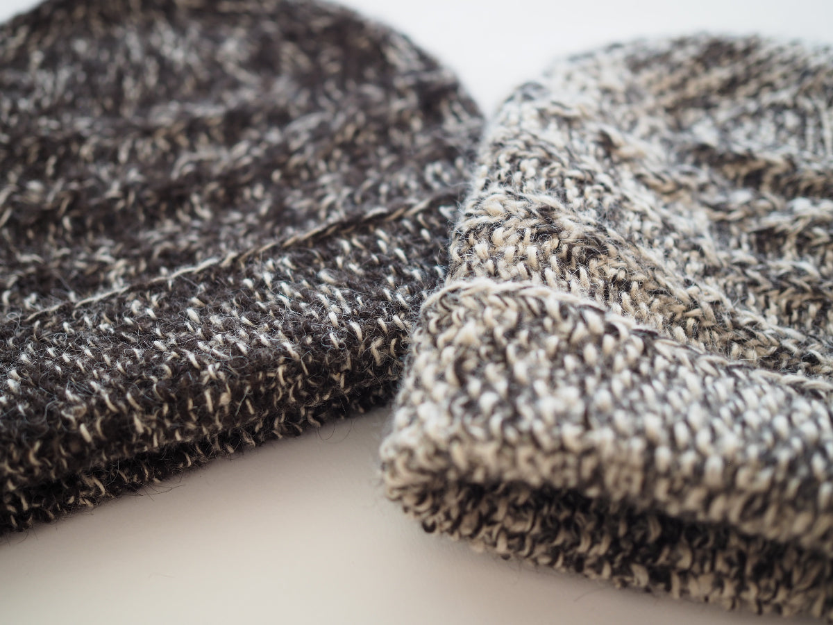 lambswool winter beanies in black and white