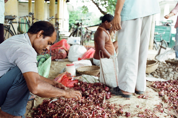 Natural dyeing with onion skins in Assam, ethical fashion.
