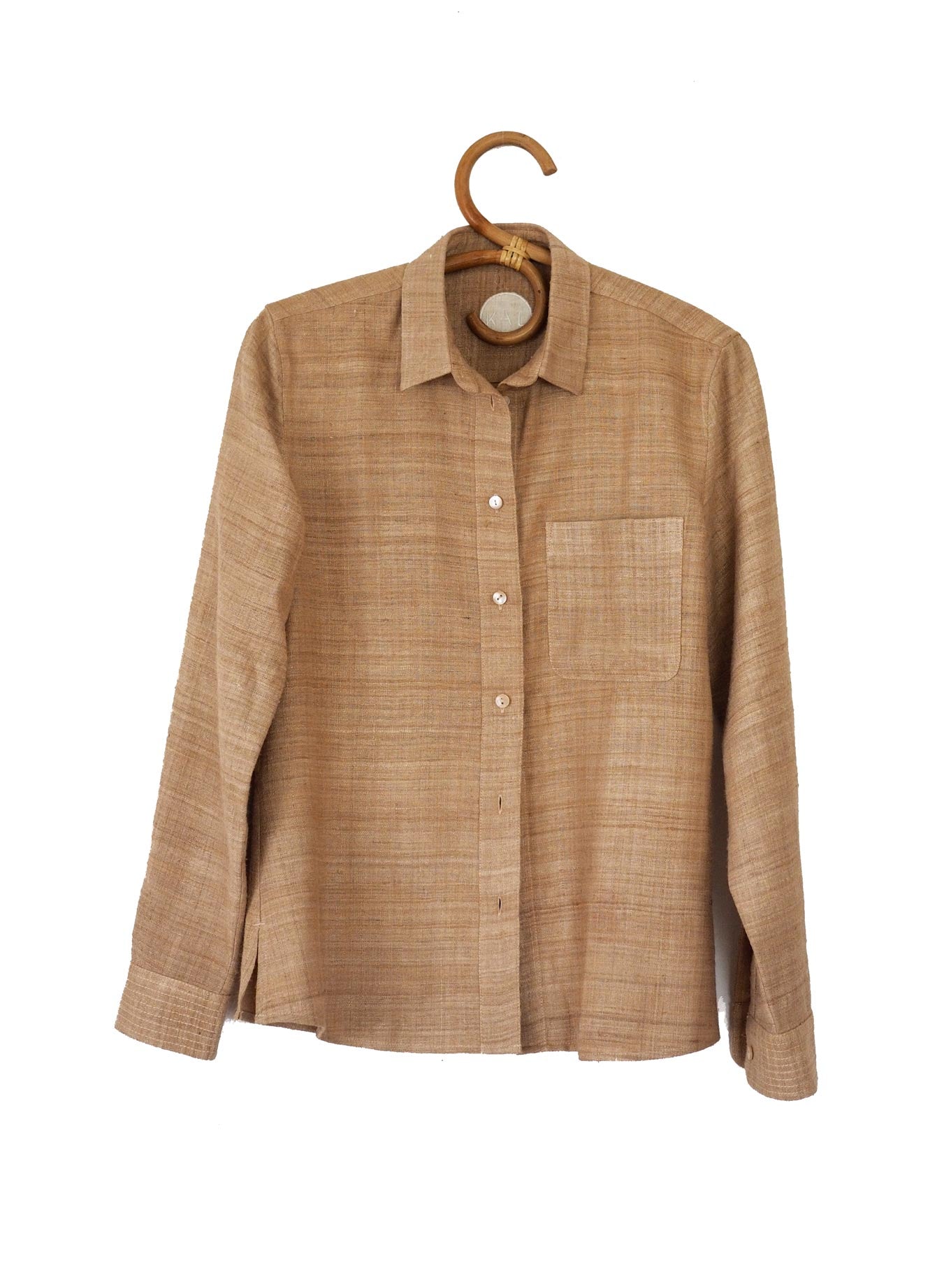 Luxurious eri silk button up shirt for women ethically made in Assam and Ladakh. Handspun and handwoven clothing and naturally dyed garments.
