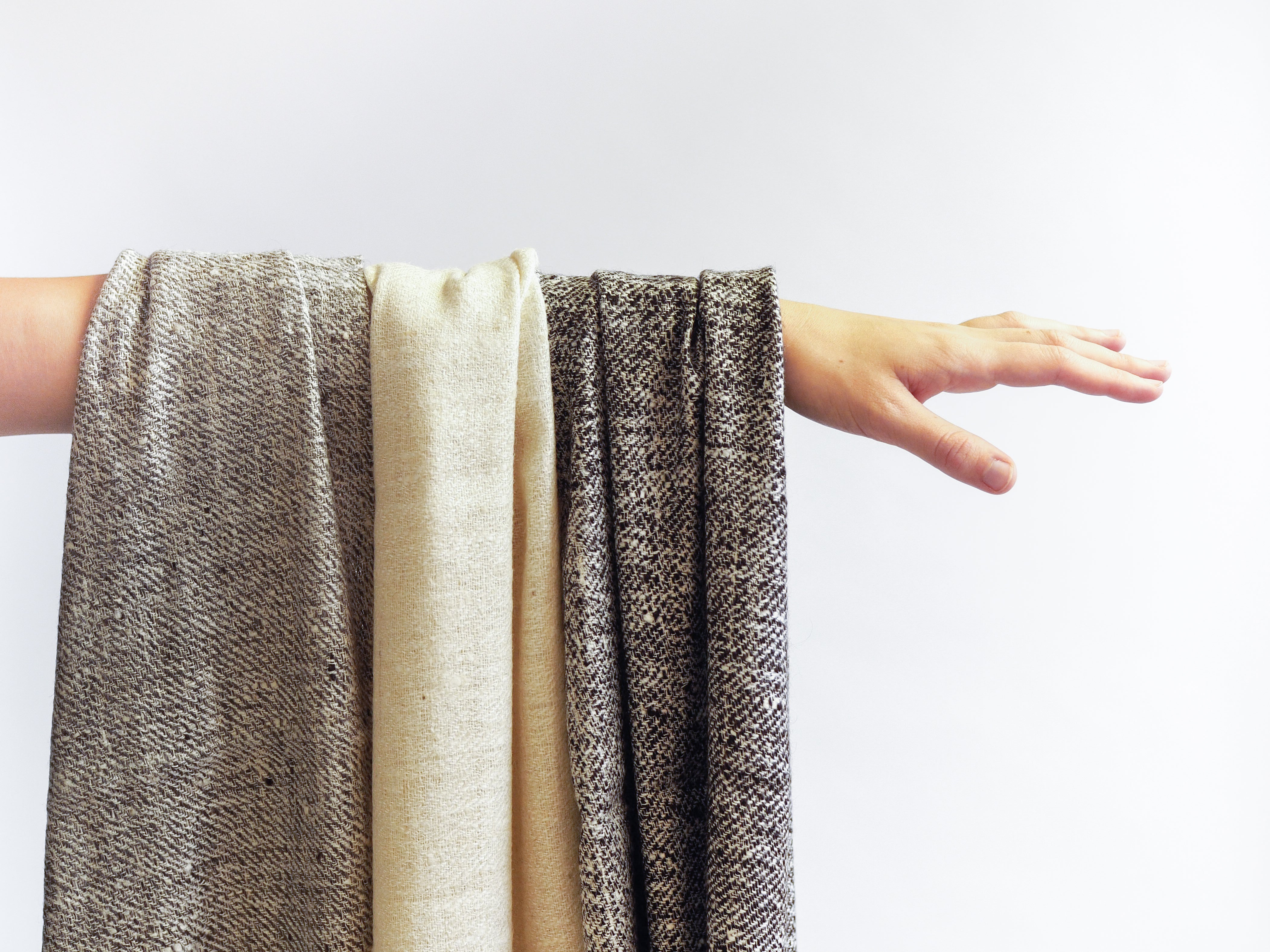 Autumn and winter Scarf made from organic peace silk and Himalayan lambswool on a handloom in India. A beautiful blend of wool and eri silk, handspun and handwoven in Himachal Pradesh, India. Organic and natural material, 70% eri silk and 30% lambswool. Slow and ethically made.  