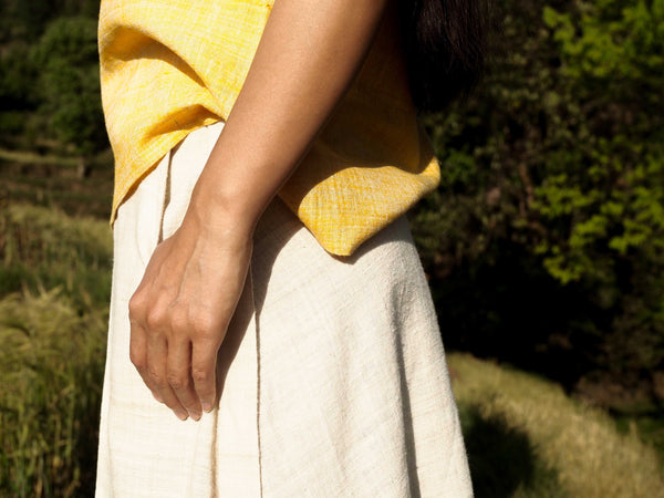 Handspun and handwoven eri silk skirt in a cream color. 100% natural fiber. Ethically made, slow fashion, simplicity.
