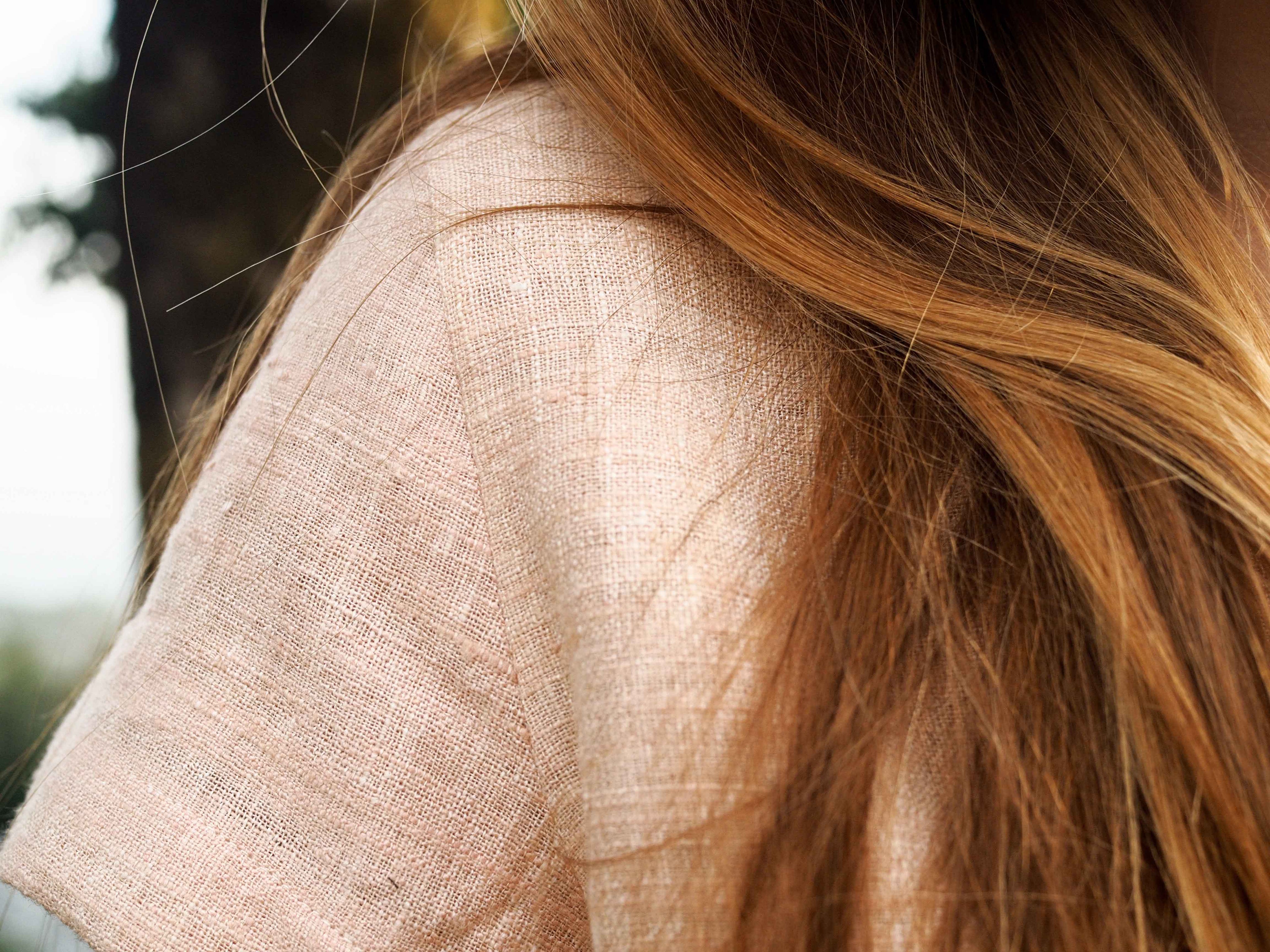 Handspun and handwoven eri silk shirt in a salmon and apricot color. 100% natural fiber and naturally dyed with Indian madder roots. Ethically made, slow fashion, simplicity.