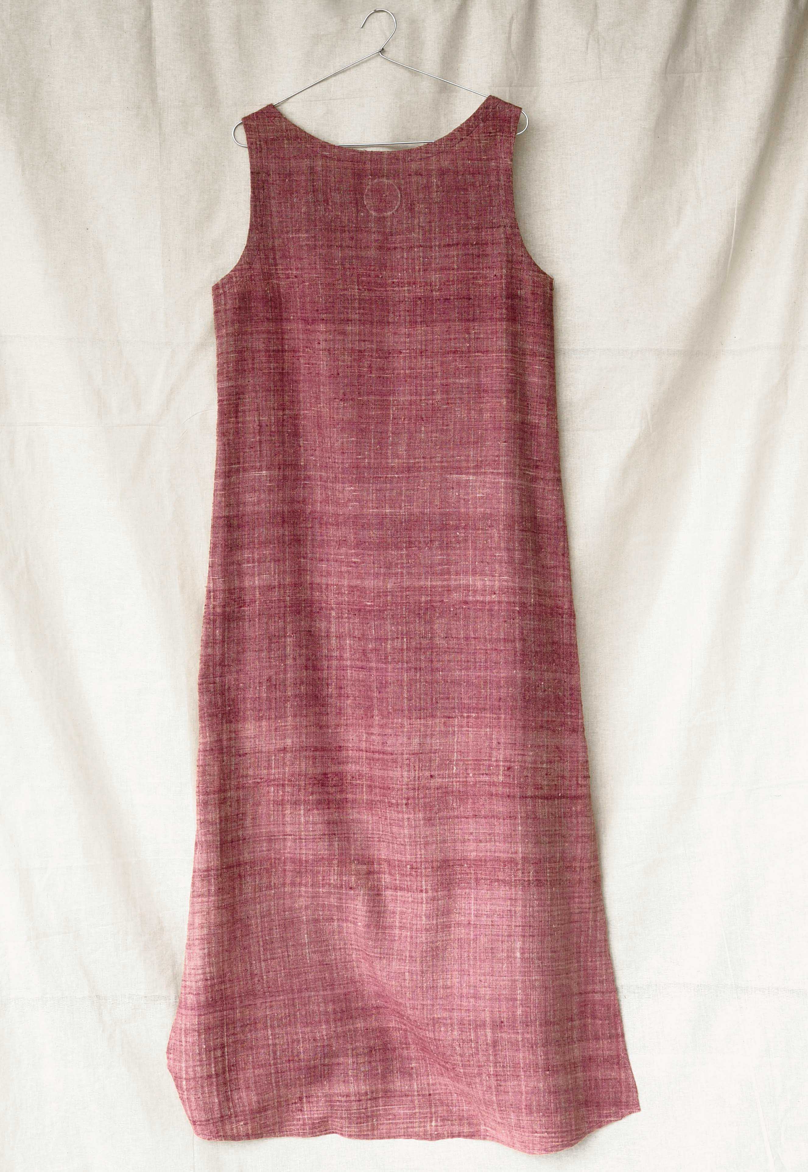 Handspun and handwoven eri silk dress in dark pink. 100% natural fiber. Ethically made, slow fashion.