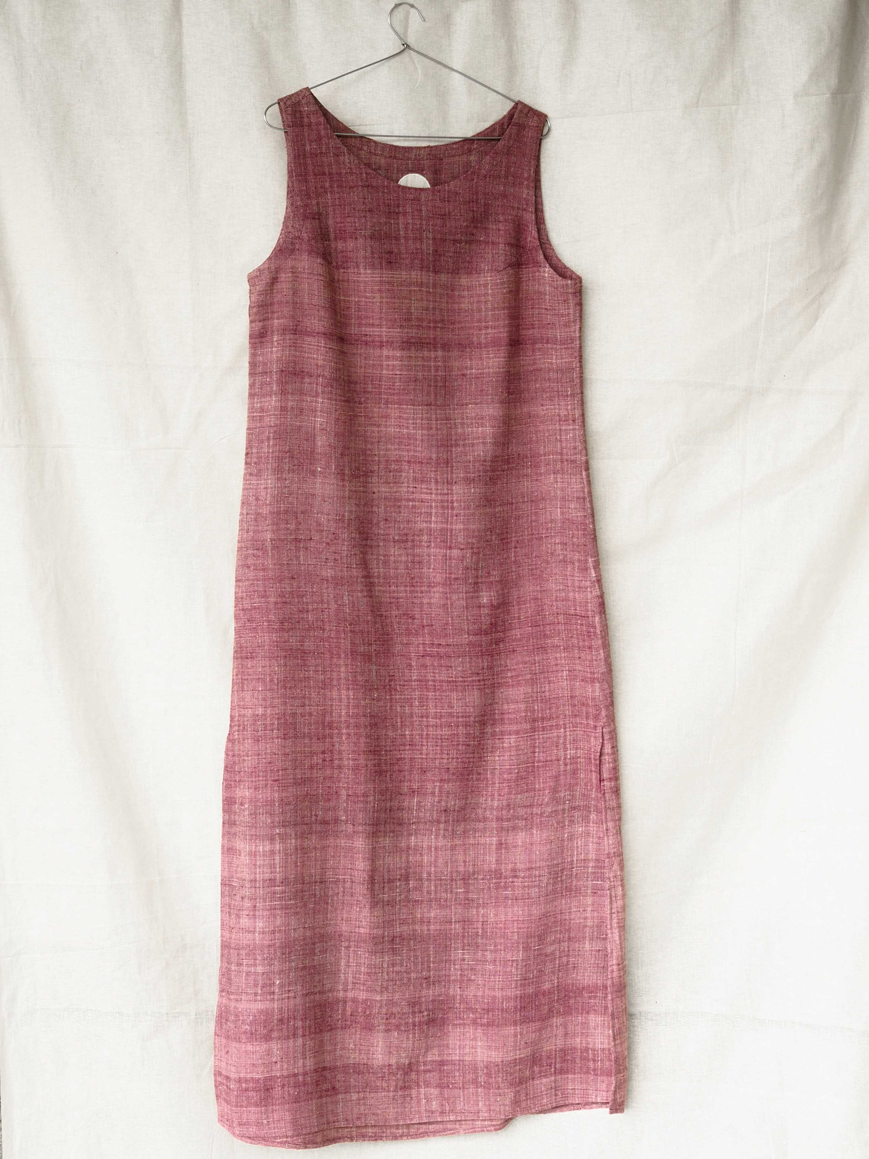Handspun and handwoven eri silk dress in dark pink. 100% natural fiber. Ethically made, slow fashion.