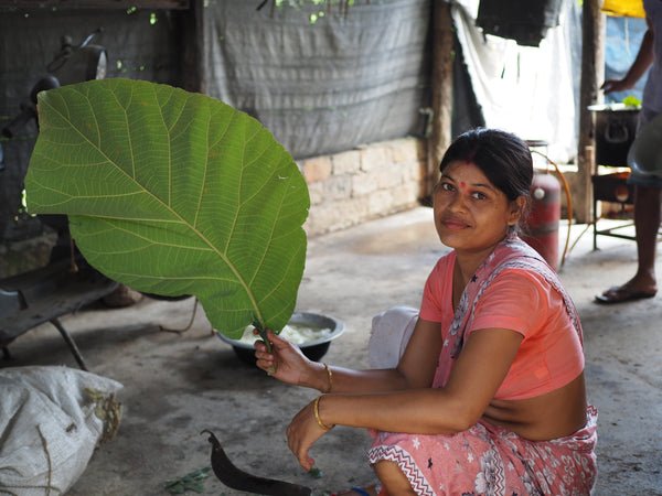 Natural dyeing with teak leaves in Assam