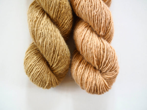 Handspun Sheepwool yarn from the Himalayas naturally dyed with cutch and pomegranate. Organic fine wool from the Changthang Plateau in the Himalayas, Ladakh.
