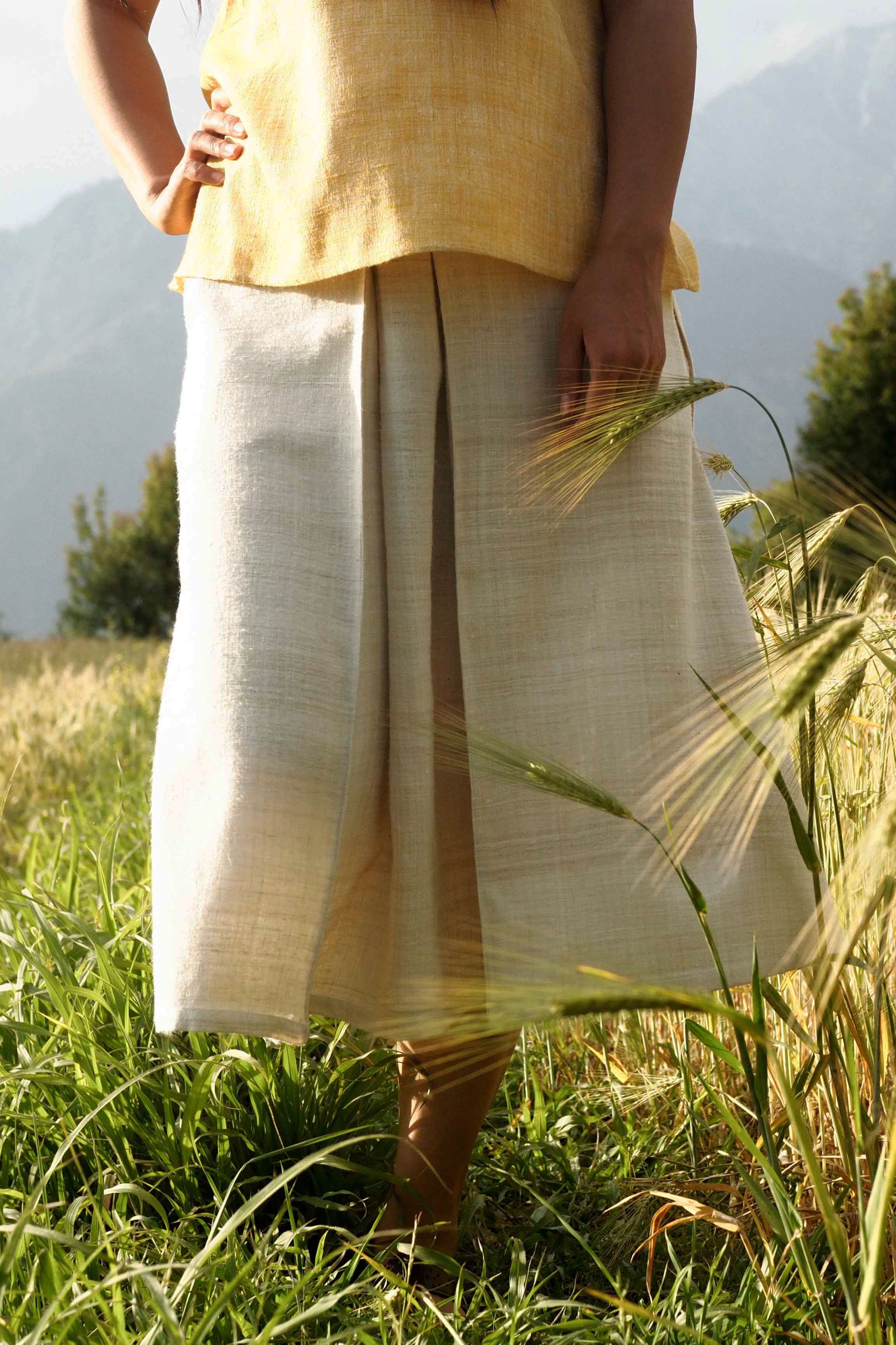 Handspun and handwoven eri silk skirt in a cream color. 100% natural fiber. Ethically made, slow fashion, simplicity.