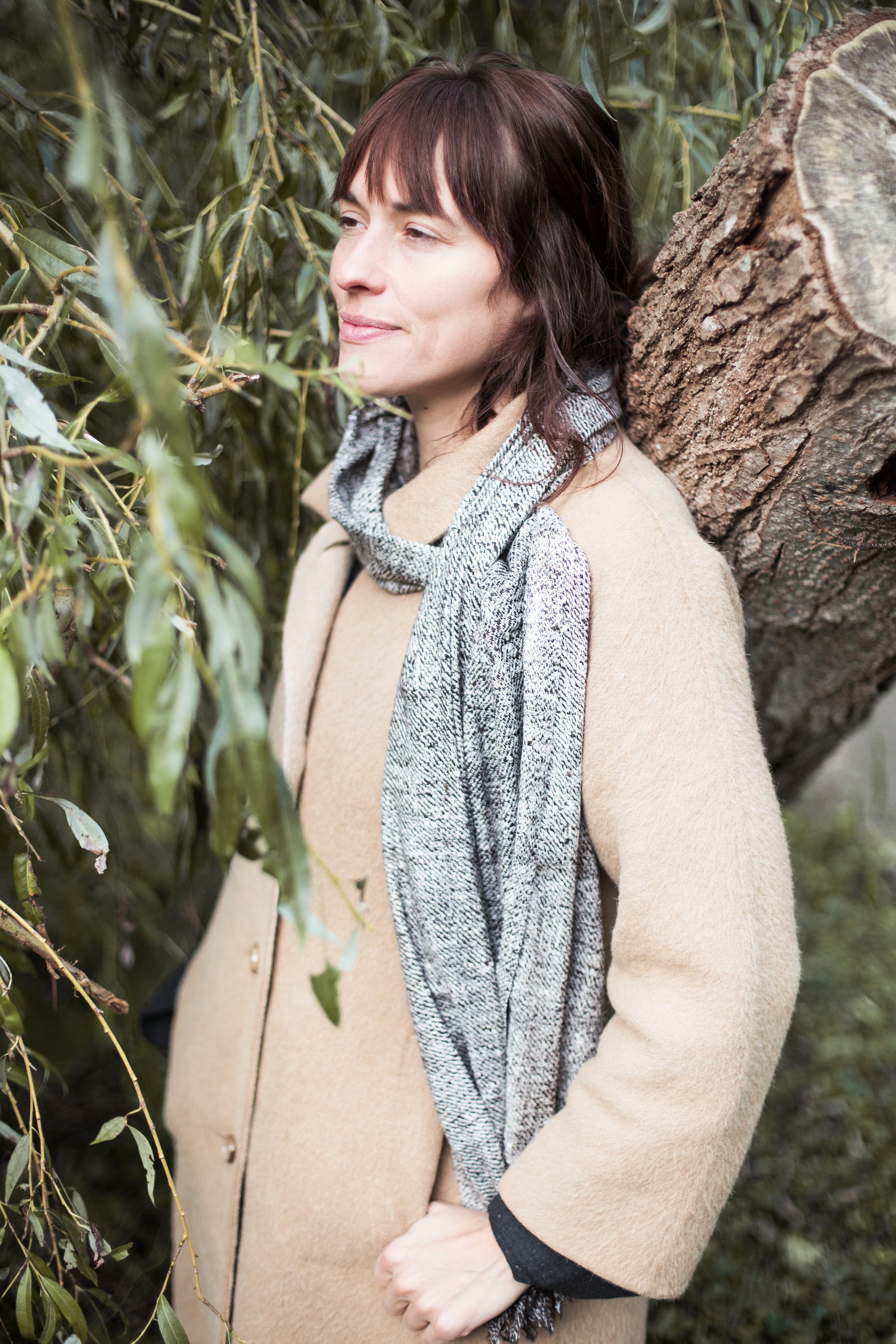 Autumn and winter Scarf made from organic peace silk and Himalayan lambswool on a handloom in India. A beautiful blend of wool and eri silk, handspun and handwoven in Himachal Pradesh, India. Organic and natural material, 70% eri silk and 30% lambswool. Slow and ethically made.  