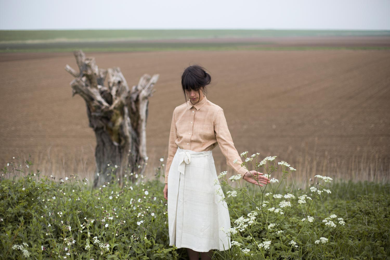 Luxurious eri silk button up shirt for women ethically made in Assam and Ladakh. Handspun and handwoven clothing and naturally dyed garments.
